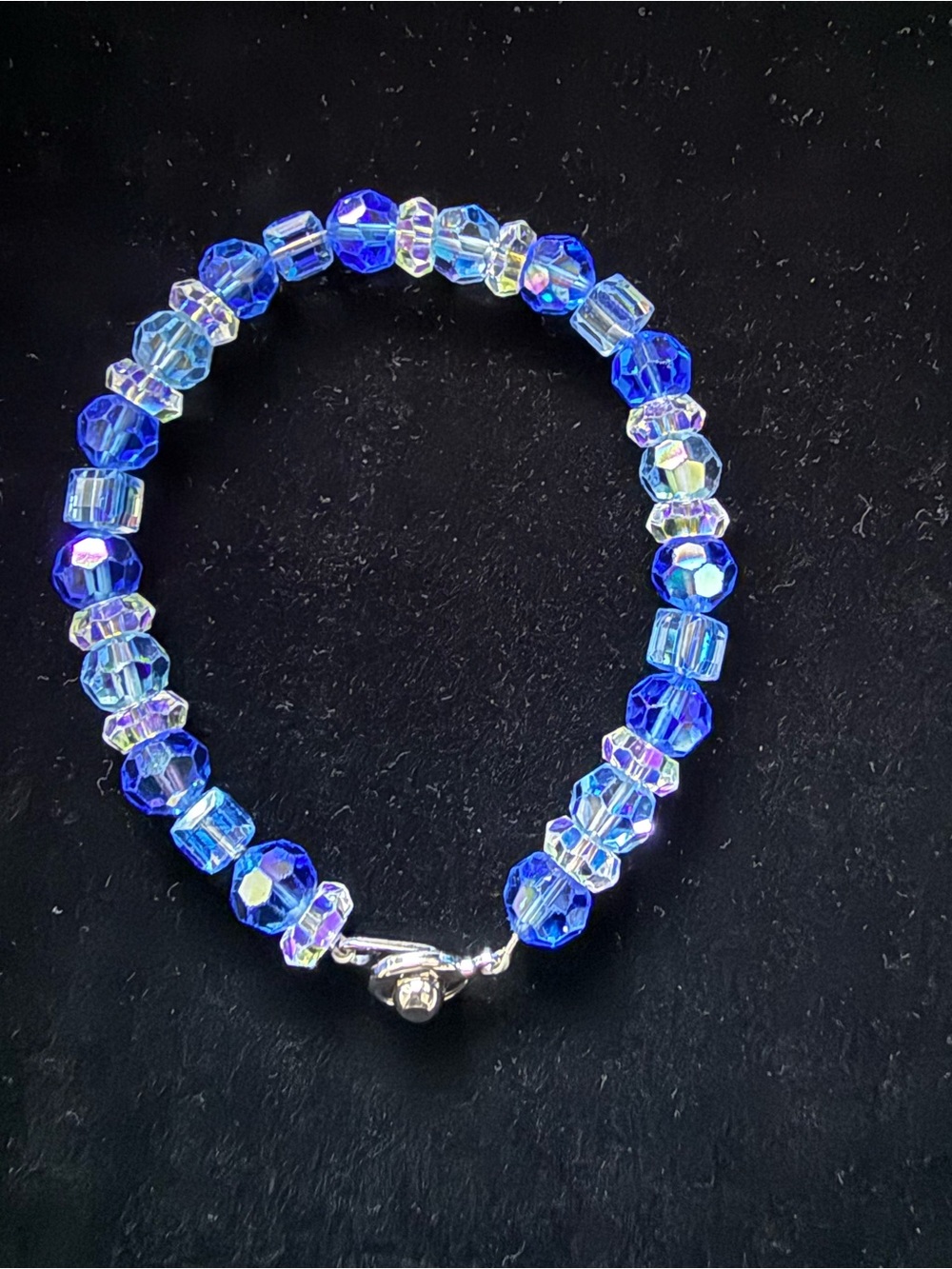 Blue Swarovski Crystal Beaded Bracelet with Iridescent Accents